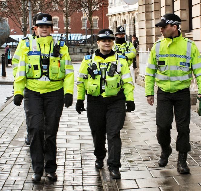 Police officers on foot patrol.