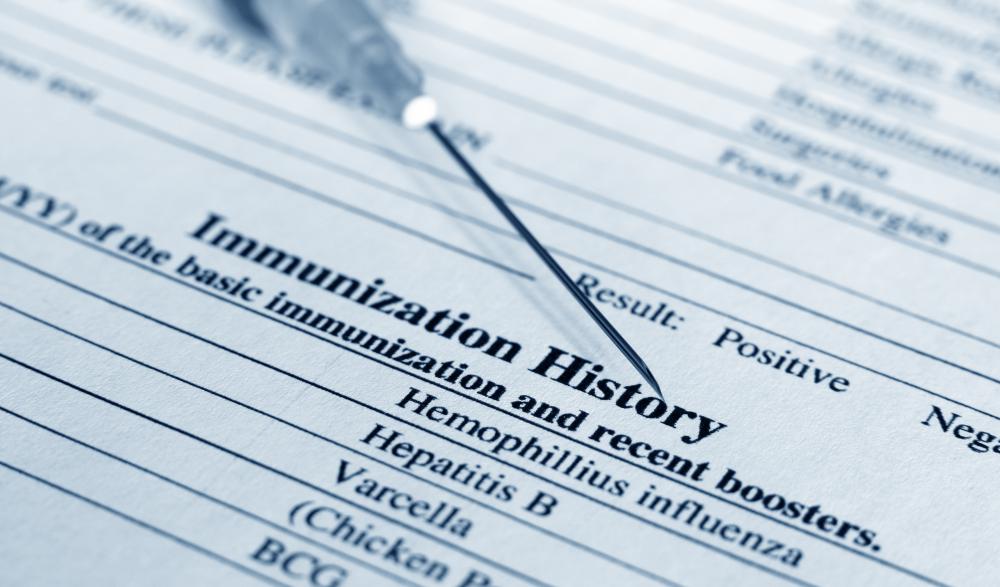 A patient may provide immunization history forms when filling out a patient consent form for a new vaccination.