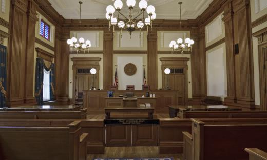 A trial lawyer argues a client's case in front of a judge or jury.